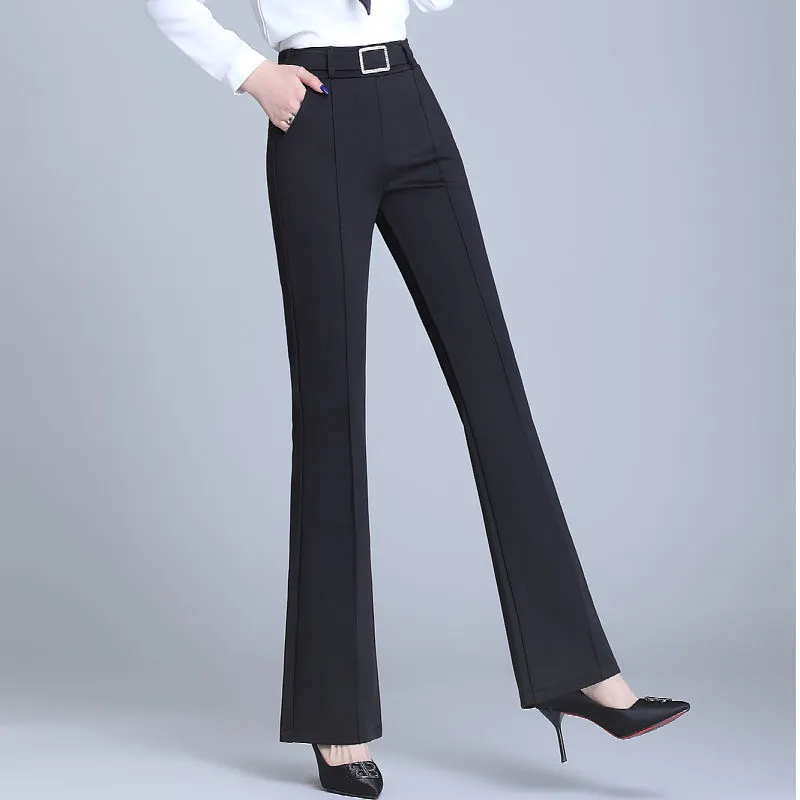 Office Lady Elegant Fashion Flare Pants Spring Autumn Diamonds High Waist  All-match Solid Women Casual Straight Trousers 2022 – River for Beauty, Shopping Online